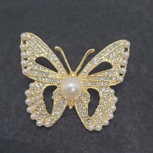Elegant Gold Butterfly Brooch with Pearls